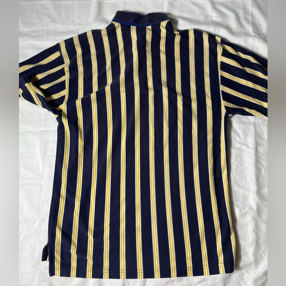 Vintage Tommy Hilfiger vertical striped blue and yellow polo shirt men’s size L - Picture 3 of 5